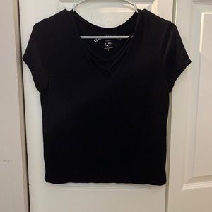Aeropostale black t-shirt with strings on the front which makes it unique